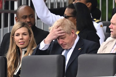 Boris Johnson and his wife, Carrie, during a platinum jubilee event for Queen Elizabeth II in London. Photo: AP