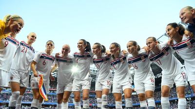 Norway players form a team huddle prior to the 2019 Women's World Cup France Group A match against France. Getty Images