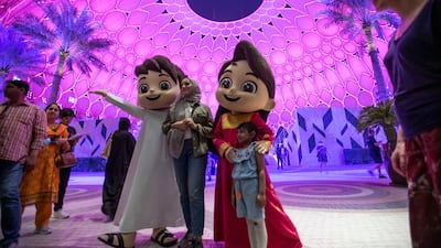 Expo City Dubai mascots at the opening of Al Wasl Dome.