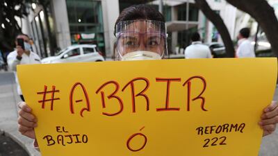 Restaurant employees demand to be able to reopen despite the ongoing restrictions amid the coronavirus pandemic, in Mexico City, Mexico. EPA
