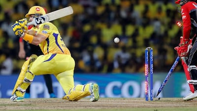 Chennai Super Kings' Shane Watson, left, is bowled out by Royal Challengers Bangalore's Yuzvendra Chahal during the VIVO IPL T20 cricket match between Chennai Super Kings and Royal Challengers Bangalore in Chennai, India. AP Photo