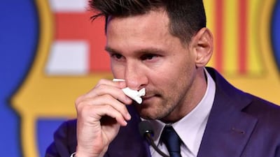 Lionel Messi faces the media at Nou Camp as he prepares to leave Barcelona.