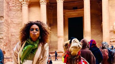 Oprah Winfrey in front of the Treasury at Petra in Jordan. Photo: Instagram / Oprah Winfrey