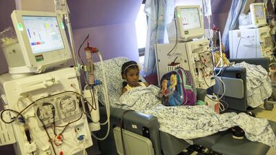 Palestinian Shaheed Siam, 11, from Ramallah during her kidney dialysis treatment.