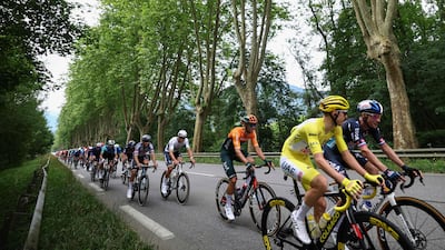 UAE Team Emirates' Slovenian rider Tadej Pogacar in action during the race. AFP