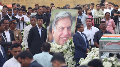 People pay tribute to Indian business leader Ratan Tata in Mumbai, during a wake. EPA
