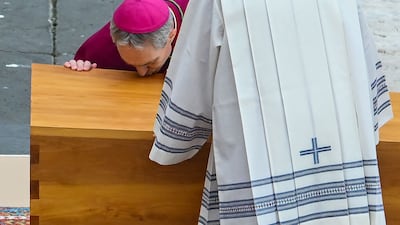 German Archbishop Georg Gaenswein bids a final farewell to Pope Emeritus Benedict XVI. AFP