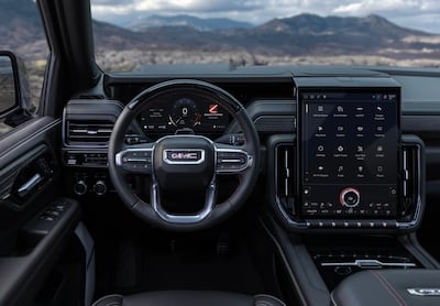 The AT4 Ultimate comes with a 16.8-inch portrait-orientation infotainment touchscreen. Photo: GMC