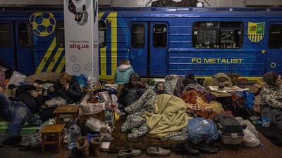 People use a subway station as a bomb shelter in Kharkiv, Ukraine. EPA