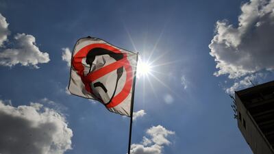 A flag held by a demonstrator against Venezuelan President Nicolas Maduro in Caracas. AFP