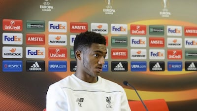 Liverpool player Joe Gomez speaks during a press conference on Wednesday ahead of the team's match against FC Sion in the Europa League on Thursday. Jean-Christophe Bott / EPA / September 30, 2015