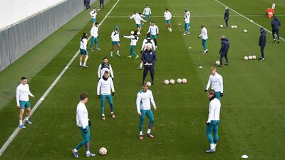 Manchester City players train at City Football Academy. AFP