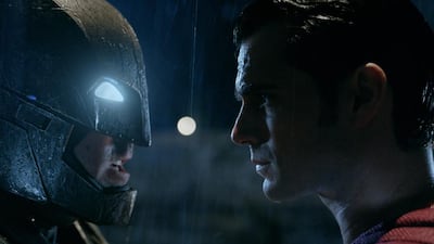 Ben Affleck, left, makes his debut as Batman and up against him is Henry Cavill, who reprises his role as Superman in Batman v Superman: Dawn of Justice. Courtesy Warner Bros Pictures/ TM & DC Comics