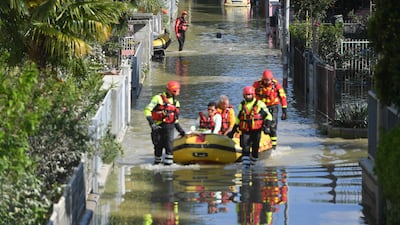 Floods in the northern Italy town of Faenza, where Formula One team Alpha Tauri team is based. AFP