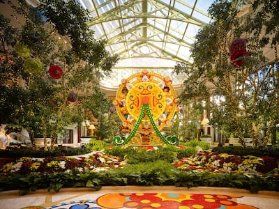 The hotel's atrium features elaborate and beautiful floral arrangements. Photo: Encore Boston Harbor