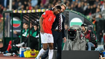 England manager Gareth Southgate talks to Marcus Rashford at the Vasil Levski National Stadium. AFP
