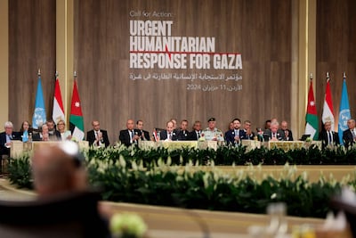 A plenary session gets under way at the Call for Action: Urgent Humanitarian Response for Gaza conference in Sweimeh on the shores of the Dead Sea. AFP
