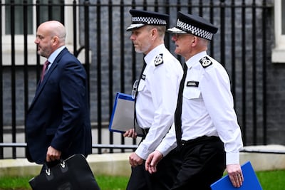 Met Police Commissioner Mark Rowley, right, arriving for talks in Downing Street on Tuesday. Getty Images