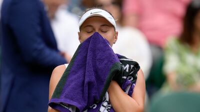 Amanda Anisimova during a change of ends break. AP