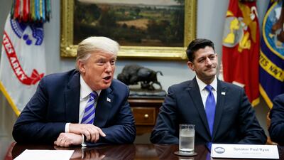 A 2018 photo of then-speaker of the House Paul Ryan and former president Donald Trump in the White House. AP