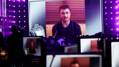 Daniel Radcliffe who won the Best Villain Award, accepts his award virtually. Reuters