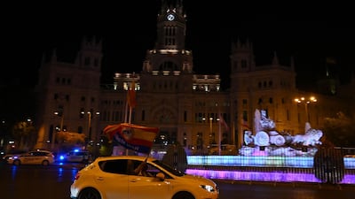 Real Madrid´s fans celebrate winning the league title at Cibeles square in Madrid. AFP