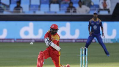 Imran Khalid ( Islamabad United ) bats against Karachi Kings at their ongoing HBL Pakistan Super League cricket tournament, held at the Dubai International Cricket Stadium. ( Jeffrey E Biteng / The National )
