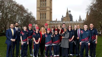 Members of the UAE Embassy H.E. Rawdha Al Otaiba, Deputy Head of UAE Mission, Mr Marwan Al Naqbi, Head of UAE Economic Affairs and Mr Ahmed Al Abdooli, Head of UAE Political Affairs. (Photo by Jack Thomas/Getty Images for Special Olympics World Games Abu Dhabi)
