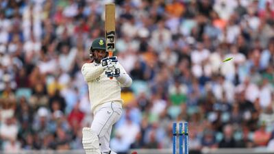 Keshav Maharaj of South Africa is bowled out by Stuart Broad. Getty