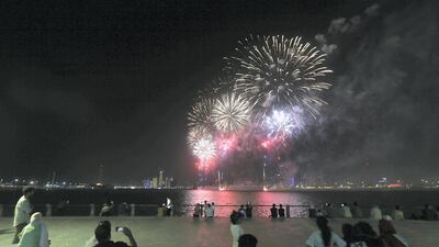 Fireworks light up the sky at the Corniche in Abu Dhabi.
