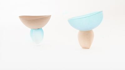 A combination of Emirati clay and Murano glass, this collection of vases has been developed by Fatima Al Zaabi and Matteo Silverio. Courtesy Irthi