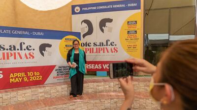 Filipina citizens visit the Philippines’ consulate in Al Qusais, Dubai, to vote in their country’s presidential election