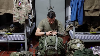 US Army Sgt Juan Dominguez prepares his rucksack inside the barracks on Tolemaida Air Base in Colombia. AP