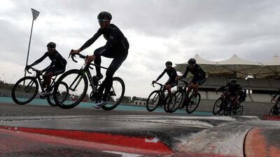 Riders train on the Yas Marina Circuit.