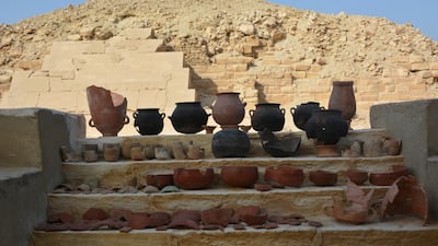 Vessels from the embalming workshop found at the Saqqara Saite Tombs Project excavation area. Reuters