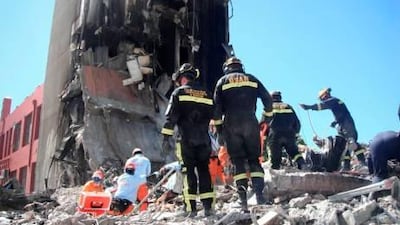 Rescue services at work on the Canterbury Television building, Christchurch, where almost 120 people were killed when an earthquake hit the New Zealand city in February.