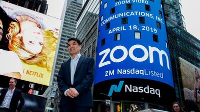 Eric Yuan, chief executive of Zoom, predicts an increase in the company’s user base in the remaining year. The firm has seen a surge amid the Covid-19 pandemic with revenue increasing more than four fold in the second quarter. AFP