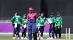 UAE's Muhammad Waseem looses his wicket. The UAE take on Ireland in a T20 International. Dubai International Stadium, Sports City, Dubai. Chris Whiteoak / The National