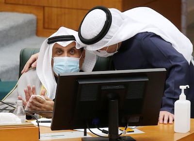 Kuwaiti Defence Minister Sheikh Hamad Al Ali, left, and Foreign Minister Sheikh Ahmad Nasser Al Sabah during a National Assembly meeting in Kuwait City on January 18. AFP