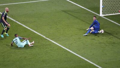 Portugal’s Nani, second left, scores his side’s second goal past Wales goalkeeper Wayne Hennessey, right, during the Euro 2016 semi-final match between Portugal and Wales, at the Grand Stade in Decines-Charpieu, near Lyon, France, Wednesday, July 6, 2016. Michael Sohn / AP Photo
