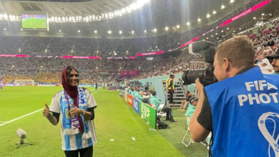 Ms Noushi said she got pitchside at the Ahmad bin Ali Stadium, in Umm Al Afaei, during the match between Argentina and Australia, thanks to Qatar National Bank, a supporter of the tournament. Argentina won 2-1