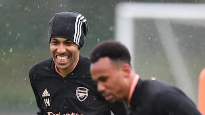 Pierre-Emerick Aubameyang during Arsenal's training session in St Albans on Wednesday. Getty