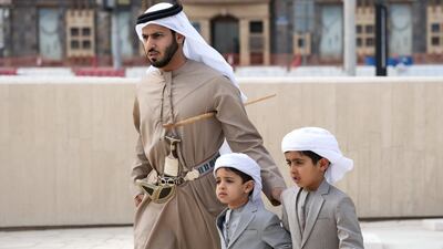Sheikh Zayed bin Hamad bin Hamdan (L) and Sheikh Suroor bin Mohamed bin Suroor (R) at Qasr Al Hosn. Mohamed Al Hammadi / Ministry of Presidential Affairs