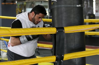 Emirati fighter and boxing promoter Eisa Al Dah is shown training at hi EMD Fitness gym on Jumeirah Beach Road in Dubai. Pawan Singh / The National