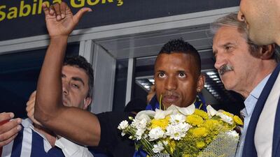 New Fenerbahce signing Nani arrives at the airport in Istanbul on Sunday. AP Photo / July 5, 2015