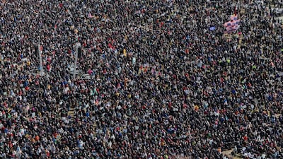 Demonstrators gather for a so-called No Kings protest against US President Donald Trump's policies, in Boston, Massachusetts. Reuters