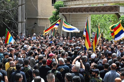Members of the Druze community in Damascus during the funeral of seven people killed in clashes with Syrian security forces. AFP