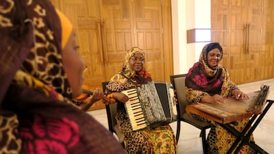 The Peacock ensemble, led by Maryam Hamdan playing the qanun, far right. Courtesy Haifa Besseiso