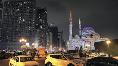 Al Noor Masjid during the Sharjah Light Festival in Sharjah. Pawan Singh / The National
