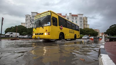 Flooding occurs in Discover, Dubai. Leslie Pableo / The National
